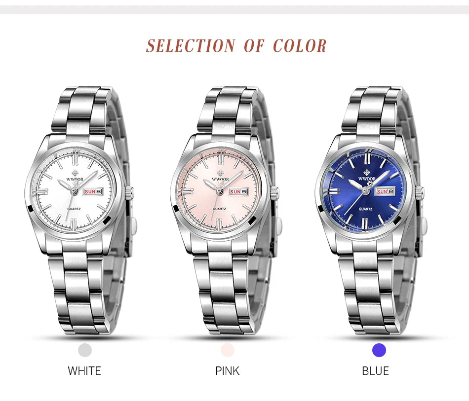 Montre Femme 2024 WWOOR Fashion Ladies Watches Waterproof Quartz Silver Clock Women Automatic Date Dress Wrist Watch Reloj Mujer