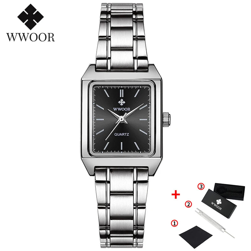 Montre Femme 2024 WWOOR Luxury Brand Womens Watches Fashion Rectangle Small Watch Woman Quartz Dress Ladies Bracelet Wrist Watch