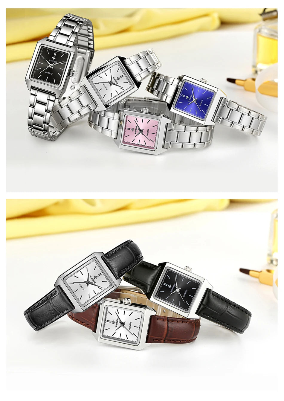 Montre Femme 2024 WWOOR Luxury Brand Womens Watches Fashion Rectangle Small Watch Woman Quartz Dress Ladies Bracelet Wrist Watch