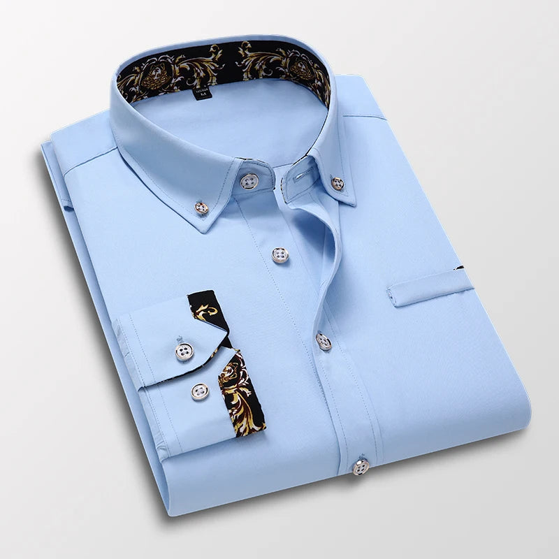 Men's clothing  Arrival Men Shirt Fashion Causal Long Sleeved Male Dress Social Business Brand Shirt Soft Weeding White Shirts