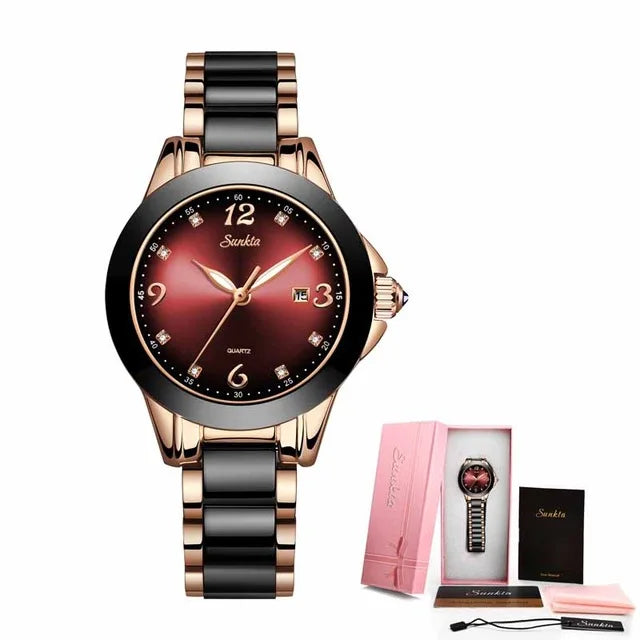 Montre Relogio LIGE Brand SUNKTA Fashion Watch Women Luxury Ceramic And Alloy Bracelet Analog Women Wrist watch Relogio Feminino
