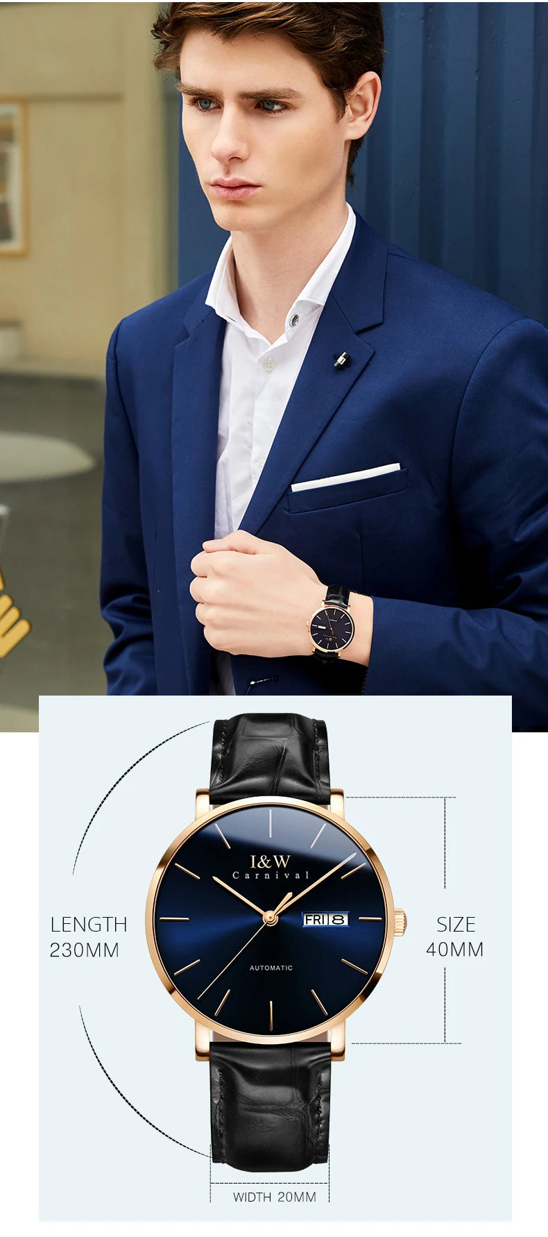 Montre Homme Switzerland I&W Luxury Gold Automatic Watch 24 Jewels NH36 Watch Men Calendar Sapphire Mechanical Watches Mens 2020