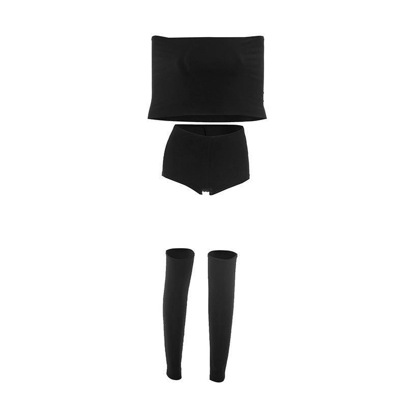 Women's clothing 2025 summer sexy one-shoulder lapel top tight shorts calf socks three-piece suit club clothing Vestidos
