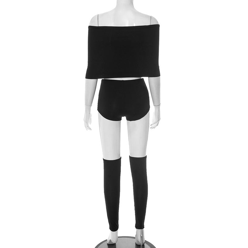 Women's clothing 2025 summer sexy one-shoulder lapel top tight shorts calf socks three-piece suit club clothing Vestidos