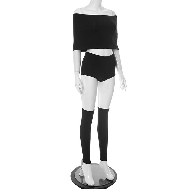 Women's clothing 2025 summer sexy one-shoulder lapel top tight shorts calf socks three-piece suit club clothing Vestidos