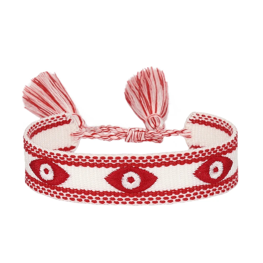 Woven Bracelets Evil Eyes Stackable Wrap Fabric Bracelets