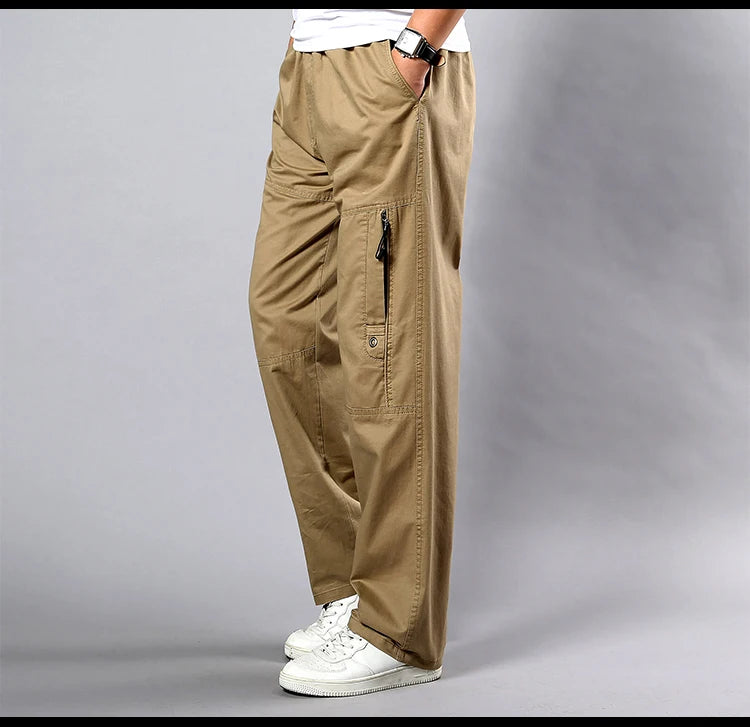 IPPOLICH Men's Pants Sweatpant Leisure Breathable Pants Pockets Wide Leg Cotton Black Cargo Pants Classic Man Casual Cargo Pants
