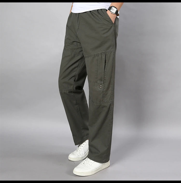 IPPOLICH Men's Pants Sweatpant Leisure Breathable Pants Pockets Wide Leg Cotton Black Cargo Pants Classic Man Casual Cargo Pants