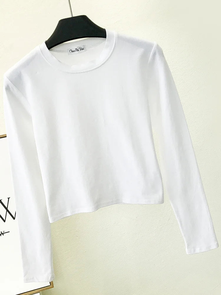 Sexy Black  Women's Clothing O-Neck Long Sleeve Navel Autumn Base Women's Clothing Fashion Casual Ropa Mujer