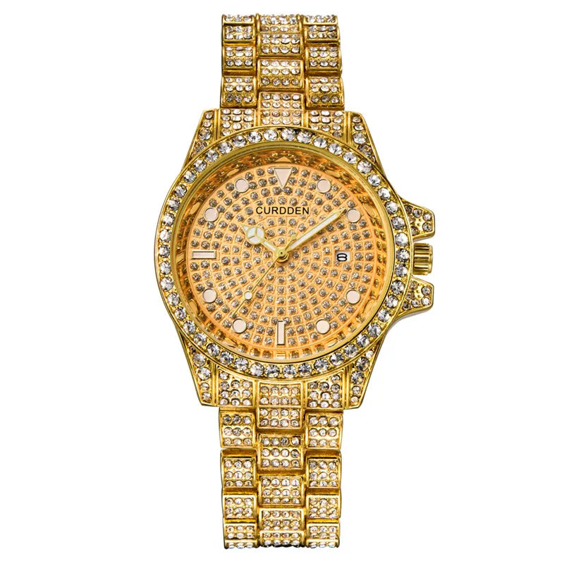 Montre Homme Men Famous Brand Watches Hip Hop Diamond Fashion Casual Golden Luxury Date Quartz Vintage Watch Silver Reloj Hombre