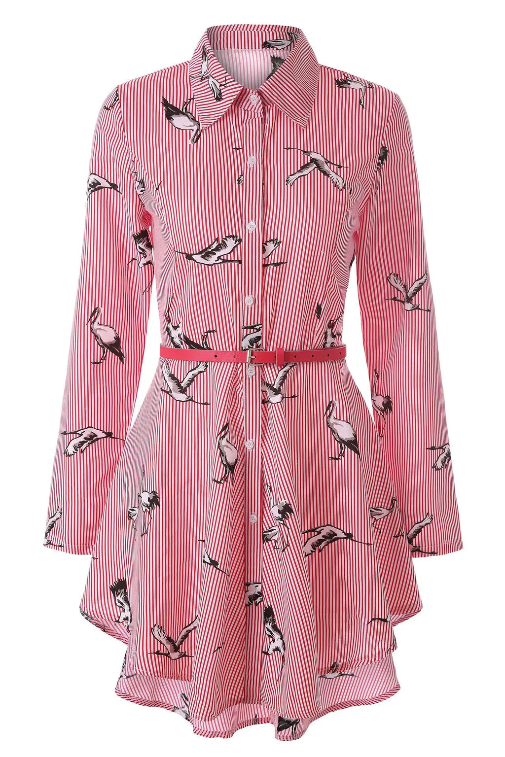 AliExpress European and American women's clothing popular long-sleeved women's clothing striped shirt dress single-breasted belt