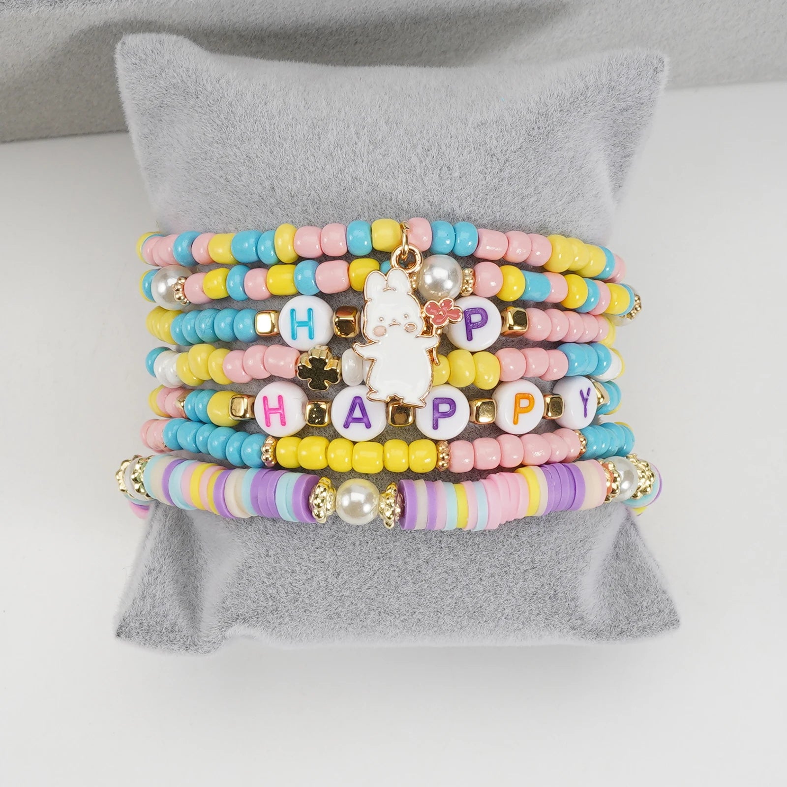 Easter Bracelets Set Colorful Stackable clay Beaded Stretch Bracelets Boho Vinyl Disc Bracelets for Women