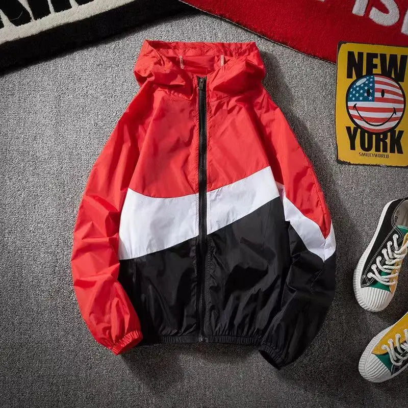 Summer Men Clothes Sports Jackets Sweatshirts Running Patchwork Lightweight Sun Protection Windbreaker Outdoor Coat Casual Loose
