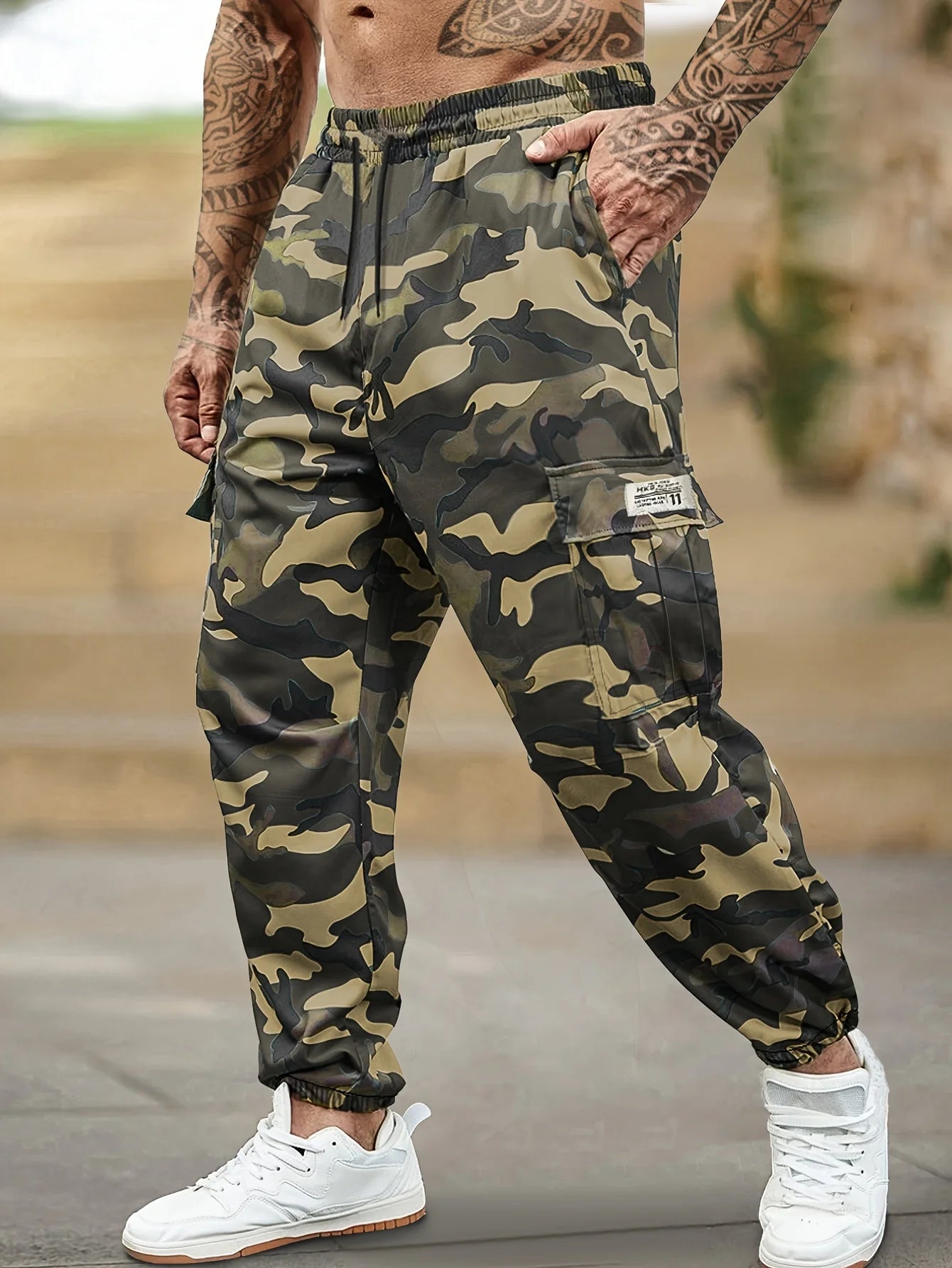 [Trendy Camo Cargo Pants] Camo Cargo Pants - Men's Trendy Casual Regular Fit Trousers With Side Pocket For Outdoor Activities