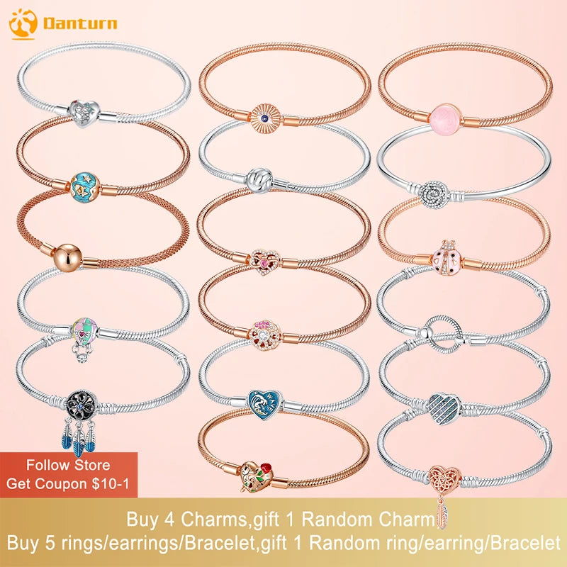 Danturn 925 Sterling Silver Bracelets Surfing, Waves and fish, Dream nets Bracelets Women Bracelets Fashion Charm Bracelets