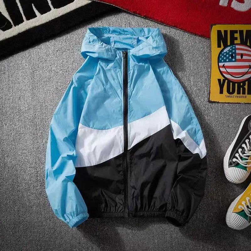 Summer Men Clothes Sports Jackets Sweatshirts Running Patchwork Lightweight Sun Protection Windbreaker Outdoor Coat Casual Loose