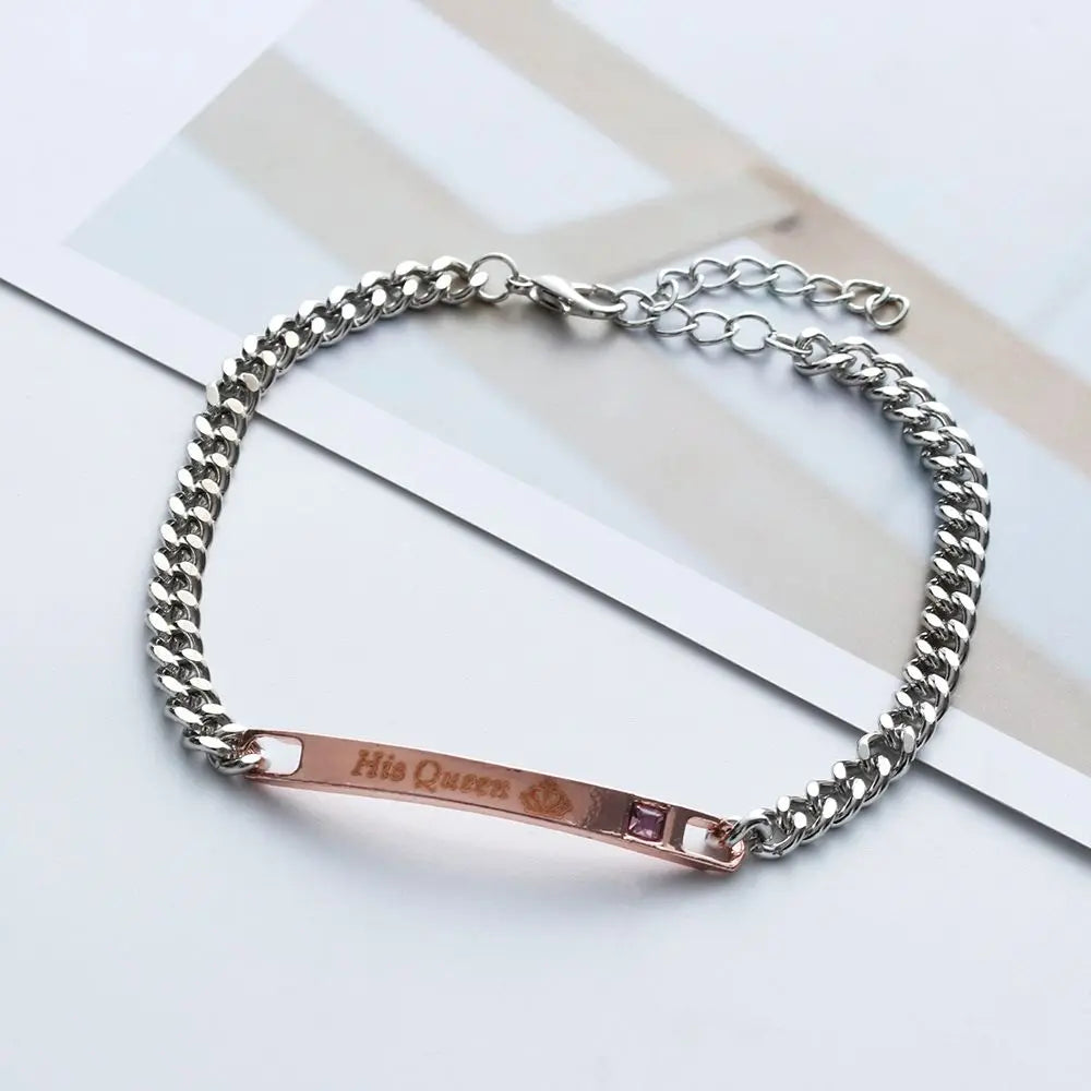 Couple Bracelets Stainless Steel Love Bangle Her King His Queen Bracelets Crystal Crown Bracelets Women's Bracelets