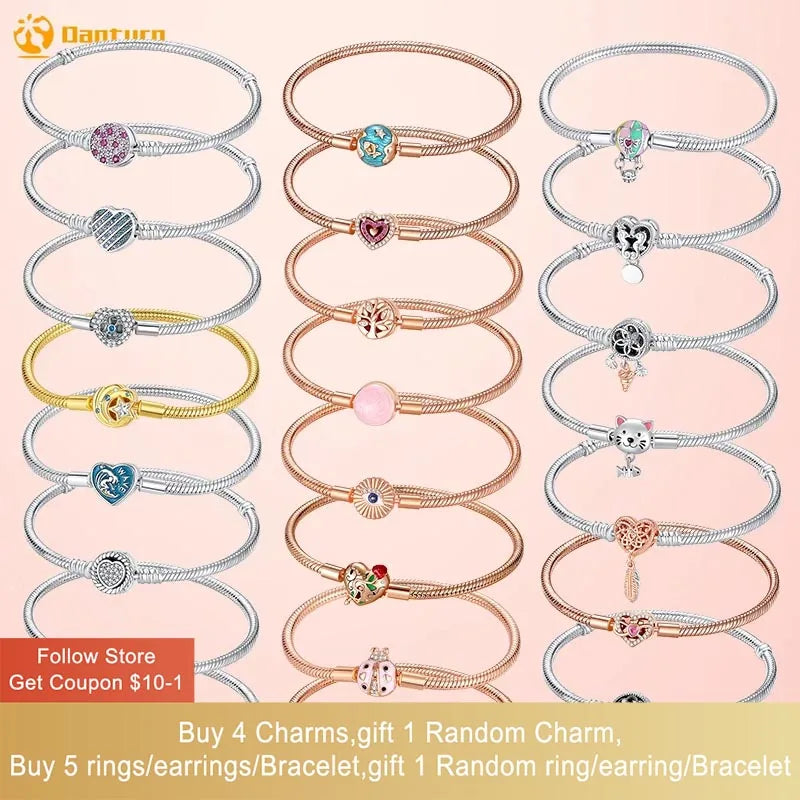 Danturn 925 Sterling Silver Bracelets Crown Butterfly Bus Sisterly Love Cherry Bracelets Women Bracelets Fashion Charm Bracelets