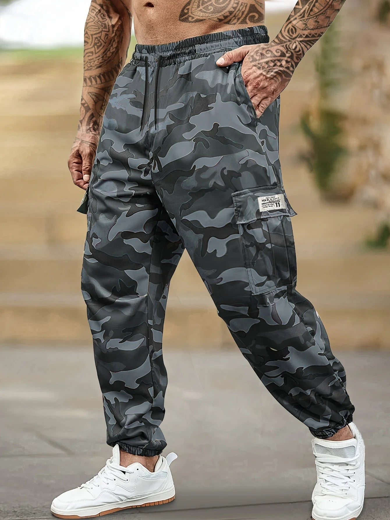 [Trendy Camo Cargo Pants] Camo Cargo Pants - Men's Trendy Casual Regular Fit Trousers With Side Pocket For Outdoor Activities