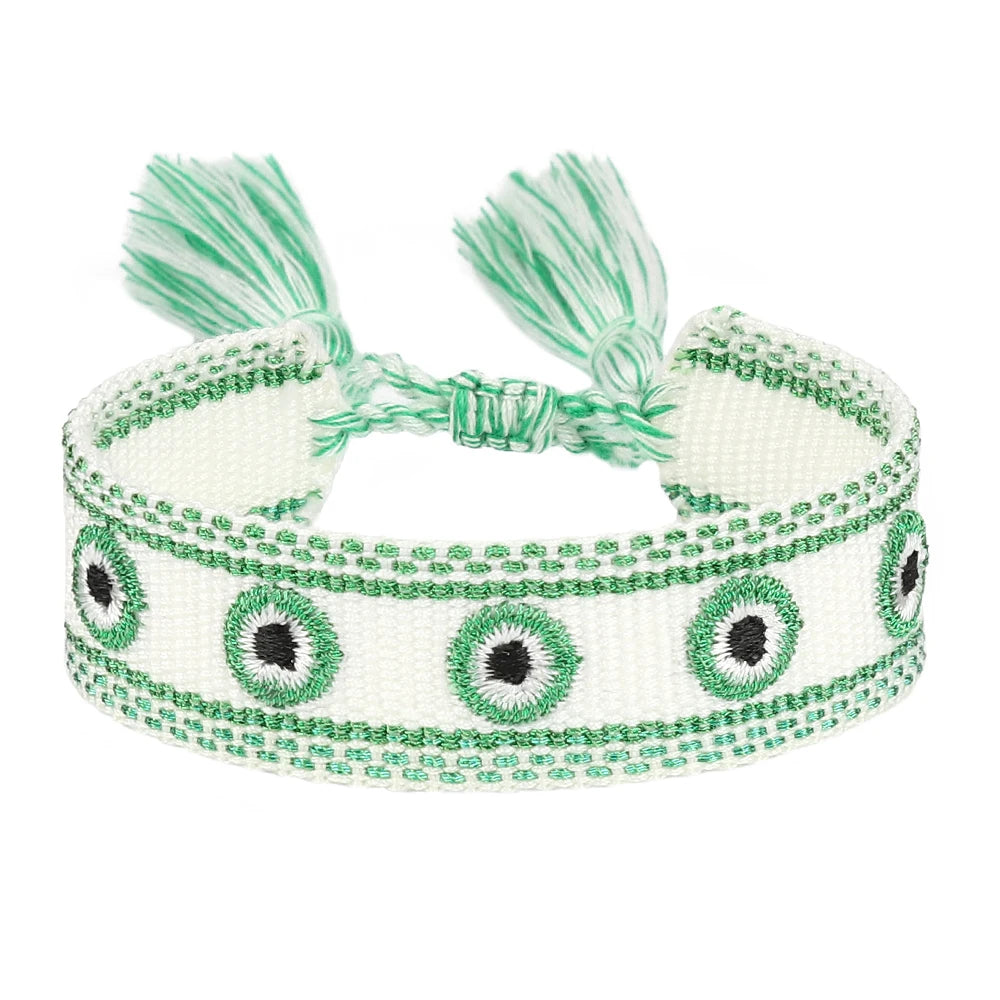 Woven Bracelets Evil Eyes Stackable Wrap Fabric Bracelets