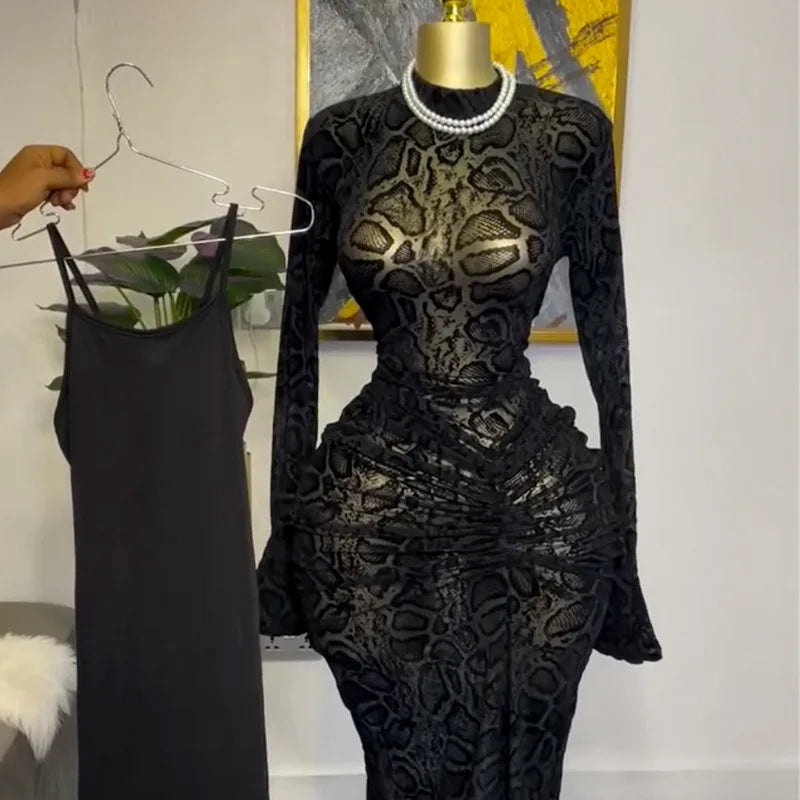 Women's clothing 2025 spring new style temperament semi high collar lace long sleeved waisted hip one-step skirt long skirt