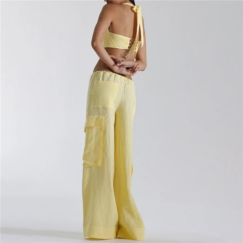 Women Cargo Pants Vintage-inspired Women's High Waist Cargo Pants with Drawstring Multiple Pockets for A Casual for Retro