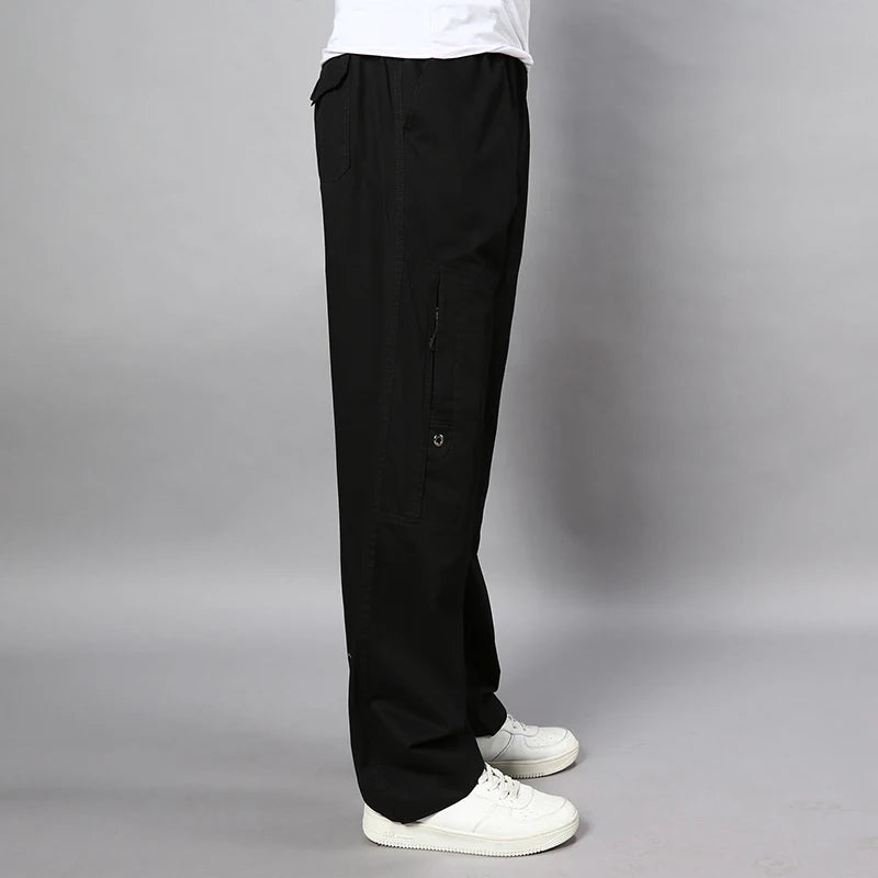 IPPOLICH Men's Pants Sweatpant Leisure Breathable Pants Pockets Wide Leg Cotton Black Cargo Pants Classic Man Casual Cargo Pants