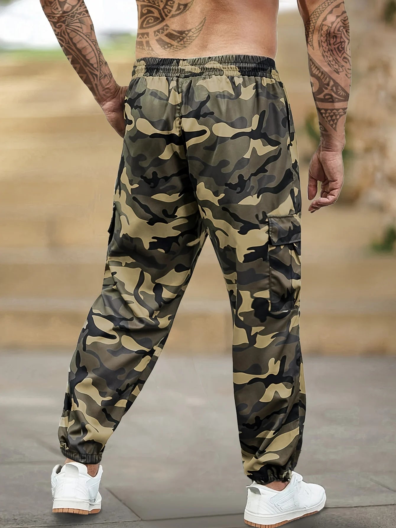 [Trendy Camo Cargo Pants] Camo Cargo Pants - Men's Trendy Casual Regular Fit Trousers With Side Pocket For Outdoor Activities