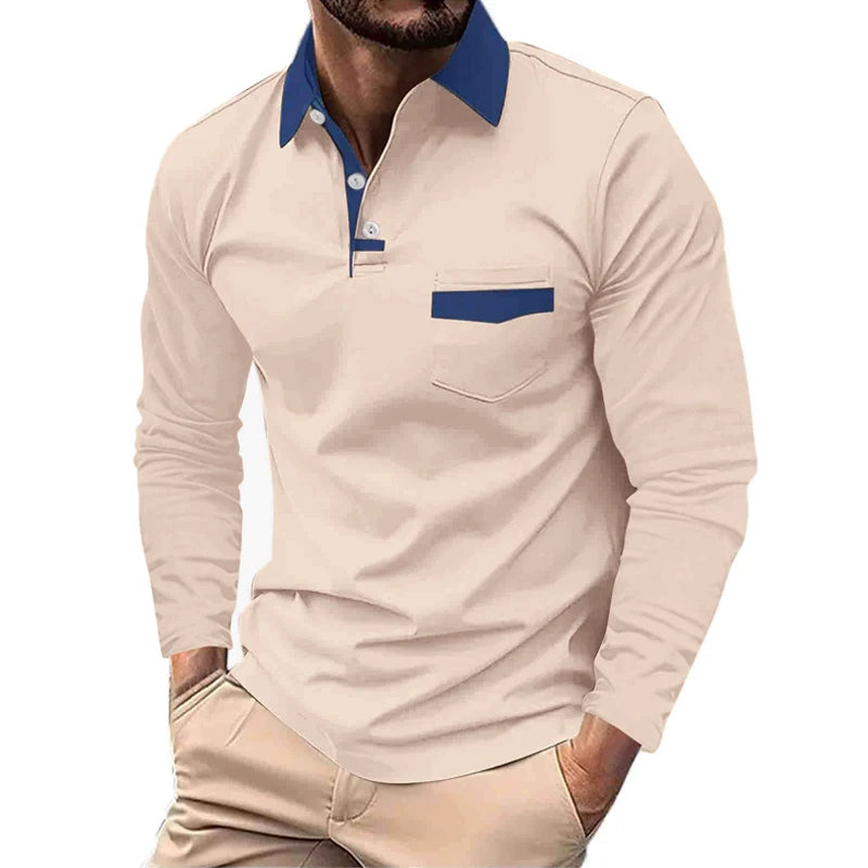 Spring Autumn Men Clothes Long Sleeve Business Casual Golf Polo Shirt Men Clothes Sport Pure Color Big Pocket Polo T Shirt Tops