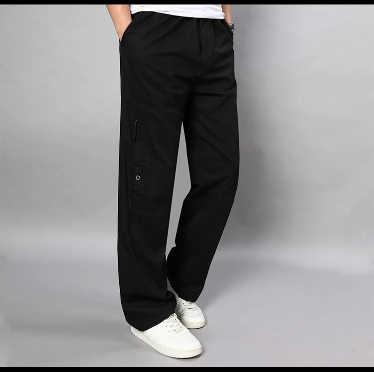 IPPOLICH Men's Pants Sweatpant Leisure Breathable Pants Pockets Wide Leg Cotton Black Cargo Pants Classic Man Casual Cargo Pants