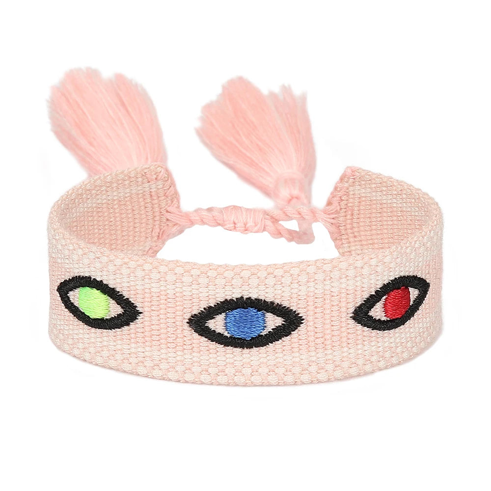 Woven Bracelets Evil Eyes Stackable Wrap Fabric Bracelets