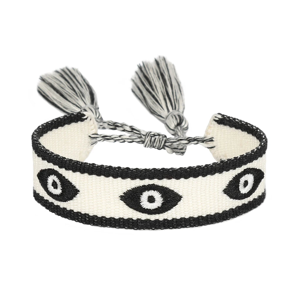 Woven Bracelets Evil Eyes Stackable Wrap Fabric Bracelets