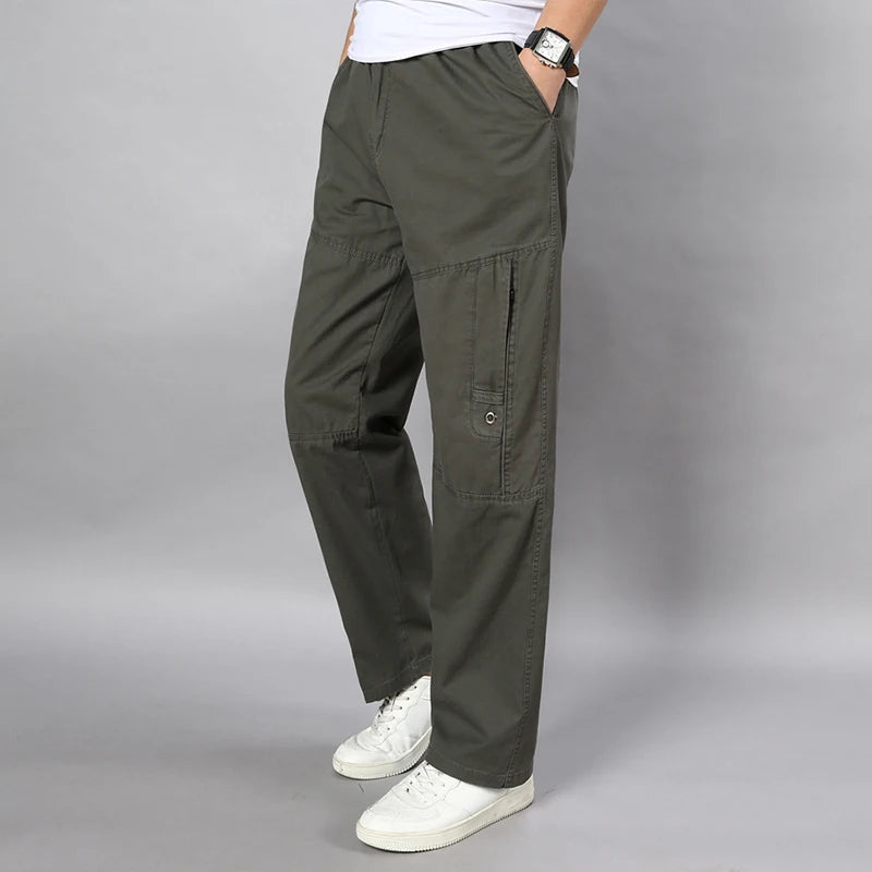 IPPOLICH Men's Pants Sweatpant Leisure Breathable Pants Pockets Wide Leg Cotton Black Cargo Pants Classic Man Casual Cargo Pants