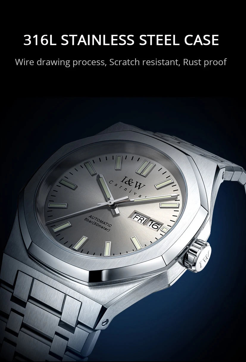 SEIKO NH36A Mechanical Watches for Man Luxury Brand IW CARNIVAL Watch Automatic Sapphire Luminous 5bar Waterproof Montres Hommes