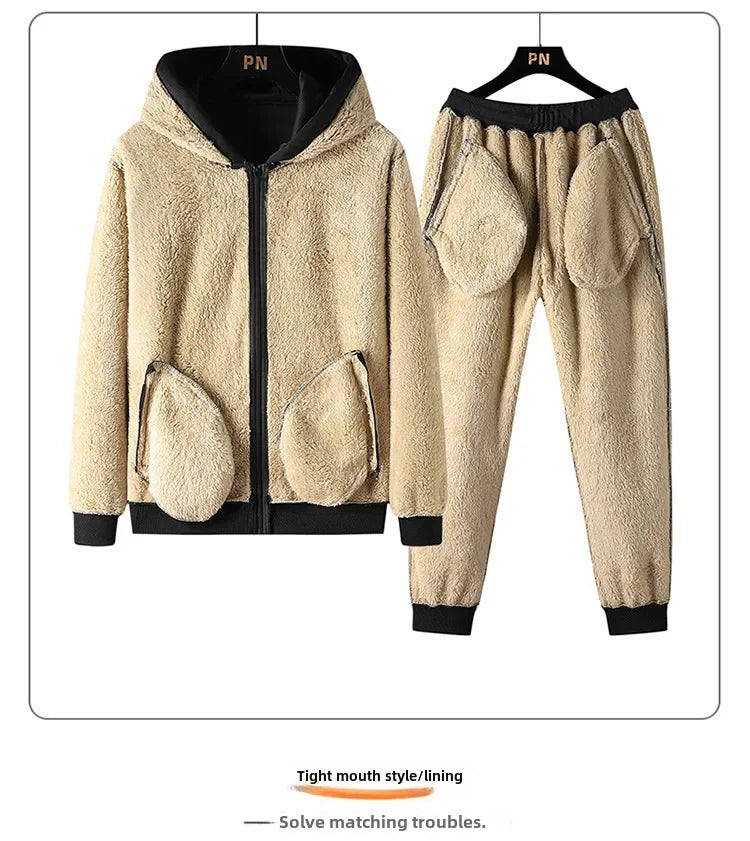 Thickened Fleece-lined Men's Jacket Casual Sport Suit Trendy Men's Clothing Pants