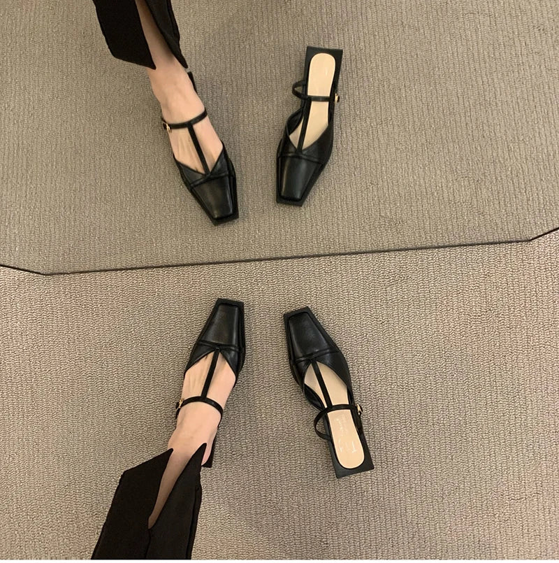 2024 Summer Women Mules Slipper Fashion Shallow Square Toe Slides Outdoor Dress Sandal Women's Sandalias
