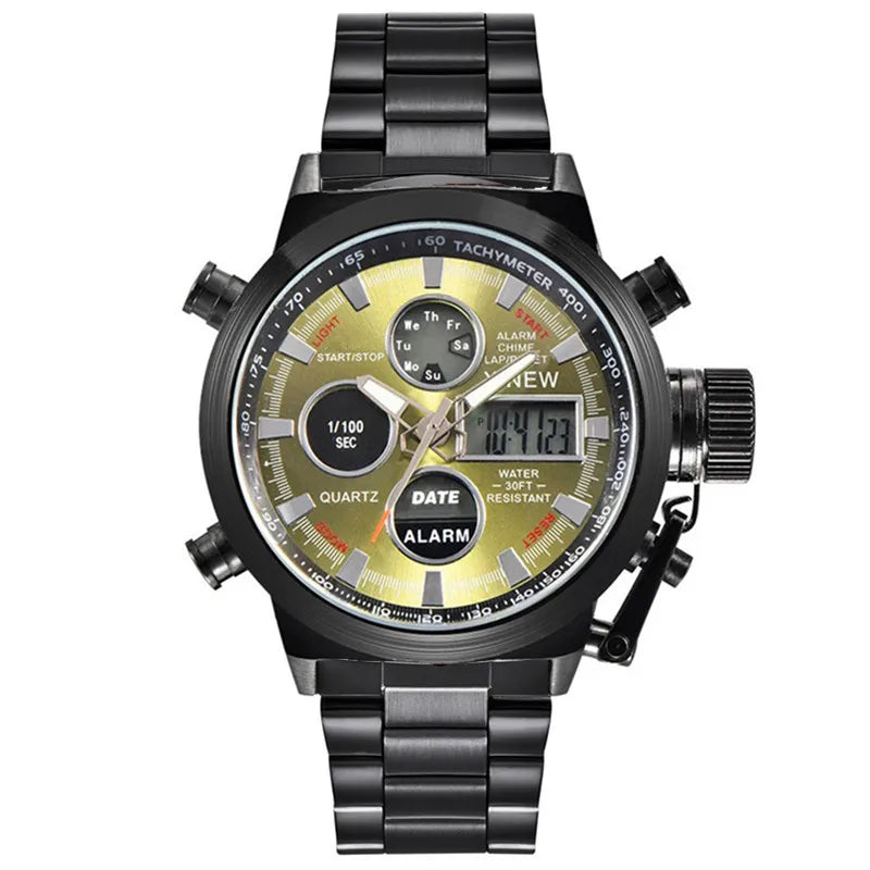 Montre Homme Men Original XINEW Brand Watches Fashion Casual Alloy Band Dual Time Electronic Watch Black Relogio Masculino 2024