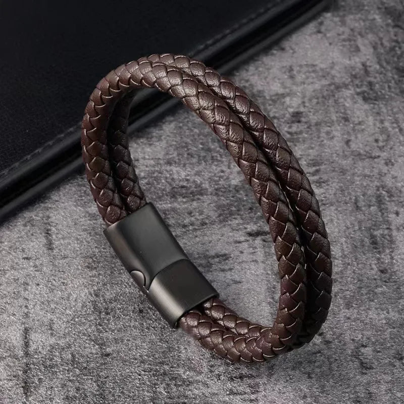 Trendy Leather Bracelets Men Stainless Steel Braided Rope Bracelets For Male Bracelets Jewelry