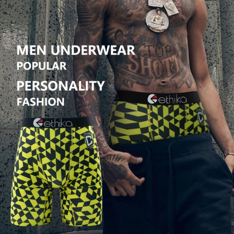 ETHIKA 1Pcs Men Underwear Boxers Breathable Mesh Crotch Man Underpants Mens Panties Plus Size Printed Men's Boxershorts Trunks