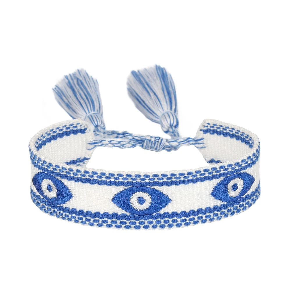 Woven Bracelets Evil Eyes Stackable Wrap Fabric Bracelets