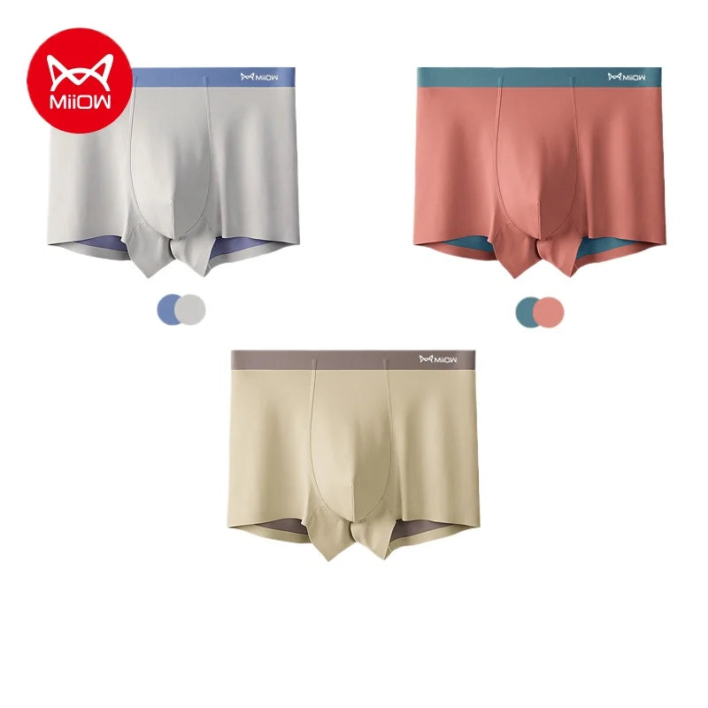MiiOW 3Pcs Silky Ice Silk Men Underwear Boxers Modal Antibacterial Men's Boxer Panties Light Breathable Man Underpants Trunks