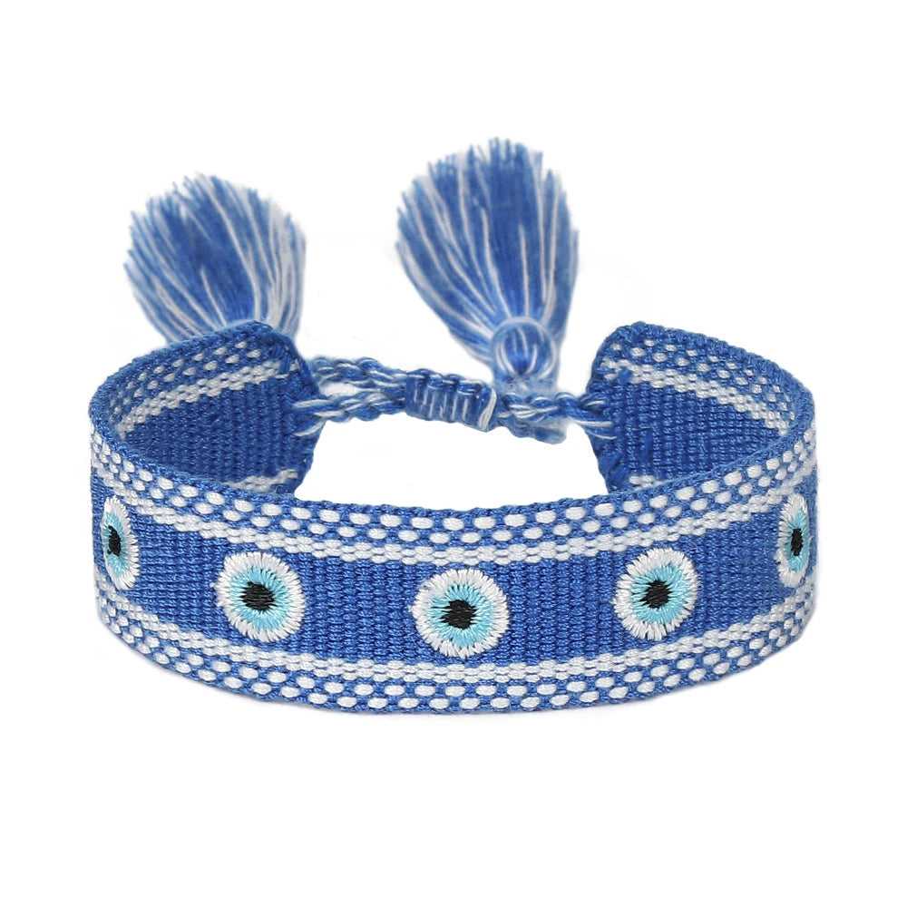 Woven Bracelets Evil Eyes Stackable Wrap Fabric Bracelets