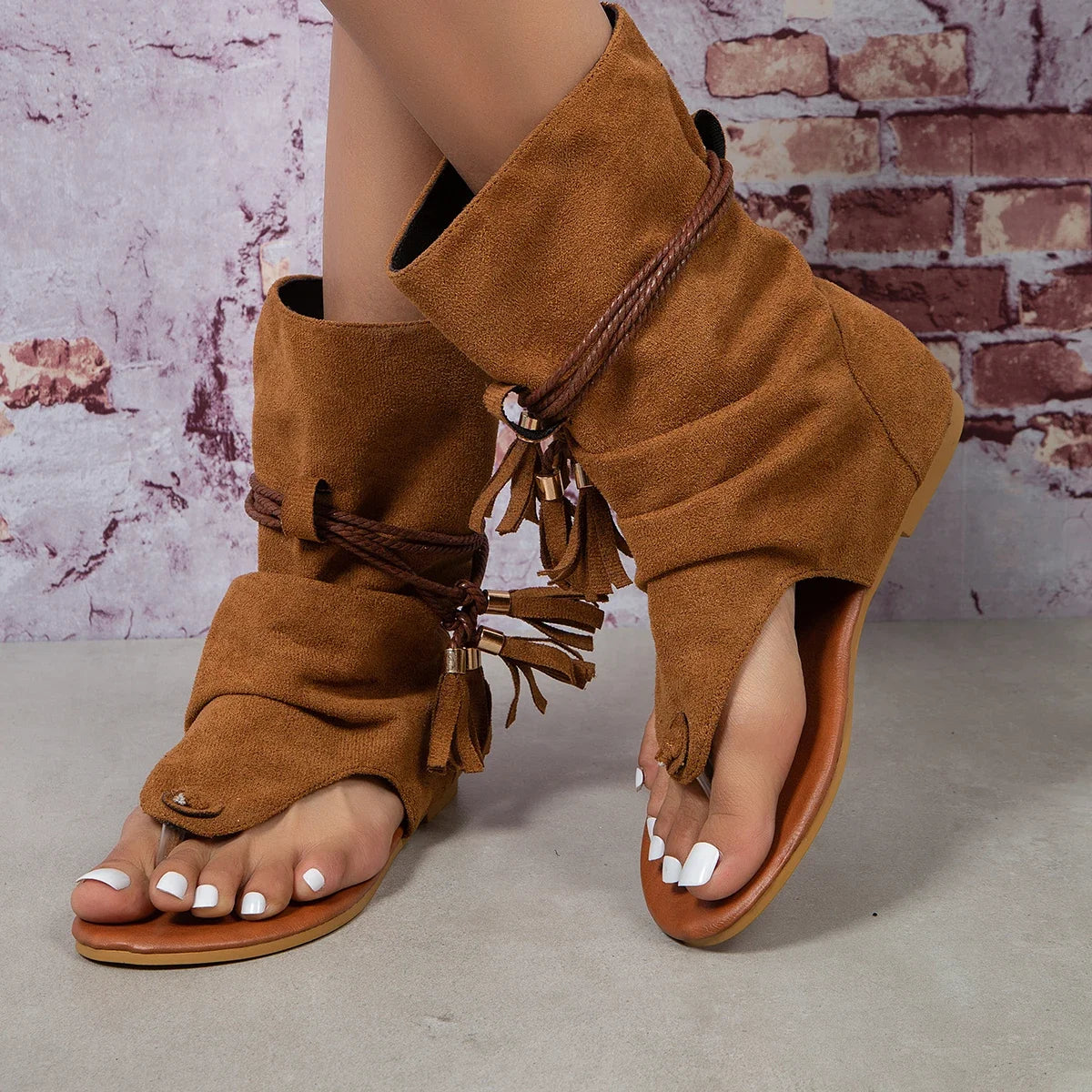 Women Summer Boots Open Toe Flat Tassel Design Sandals  Roman Sandal Elegant Shoes Plus Size 35-43 Sandalias Mujer 2024