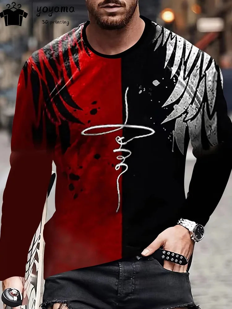 Simple Alphabet Print Men's Clothing Round Neck Men's Long Sleeve T-shirts for Men Harajuku T shirt Men Gradient Men's Clothing