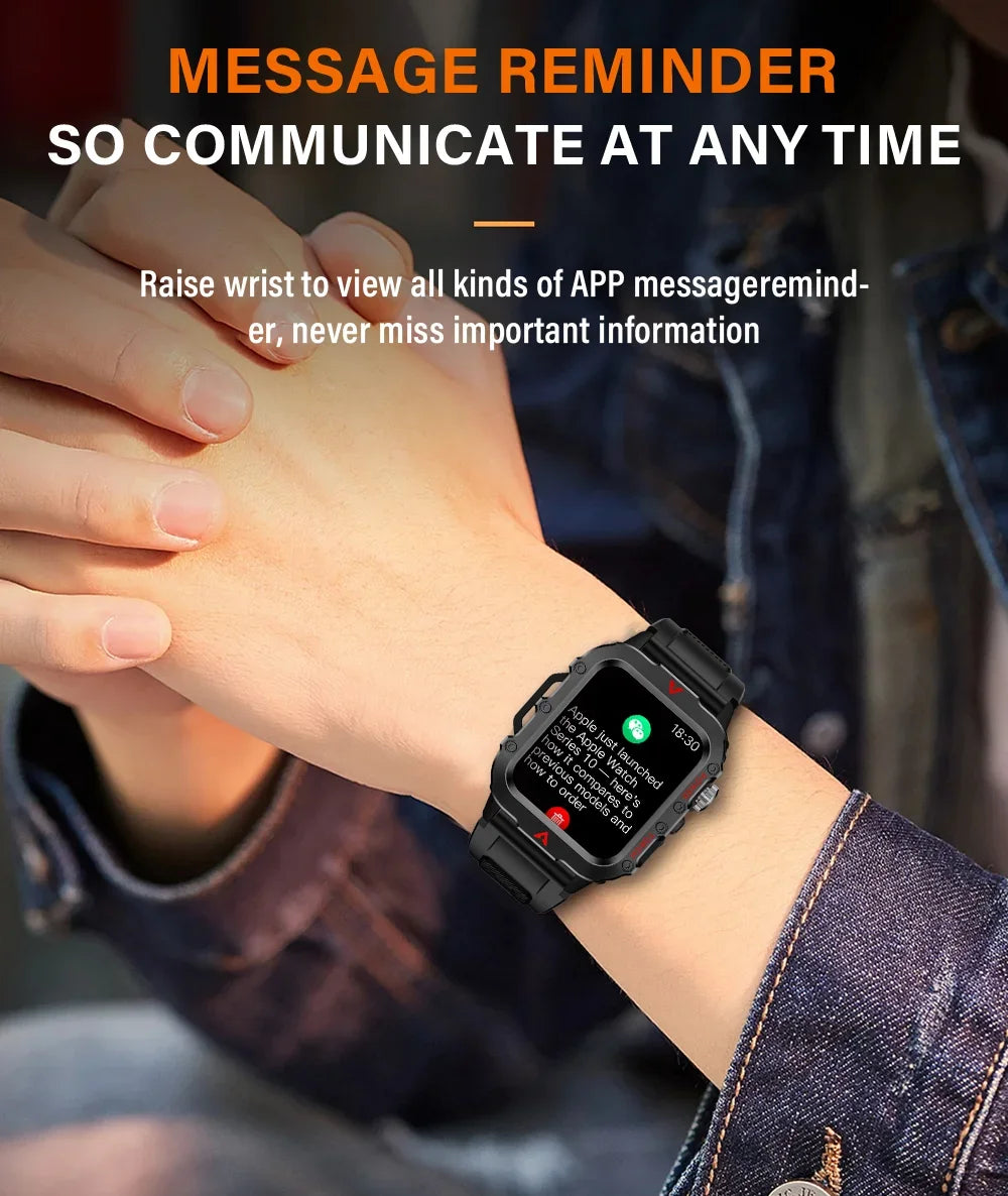 2024 Military Montres Hommes Smartwatch LED Outdoor Sports Watches For Men Women 1.73inch Bluetooth reloj hombre Smart Watch