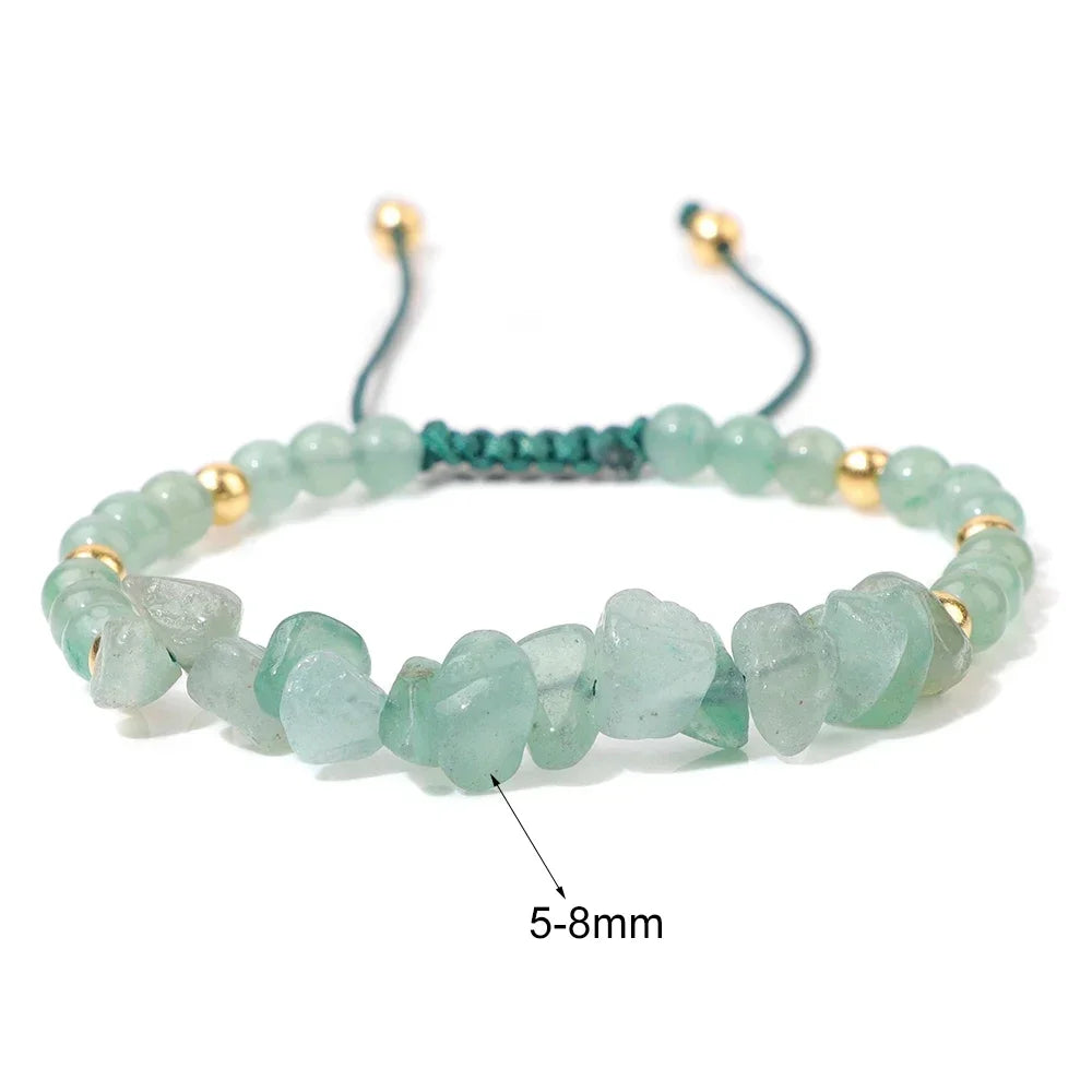 Hot Irregular Green Aventurines Gravel Bracelets Natural Stone Amethysts Bracelets Women Adjustable  Rope Braided Bracelets Gift