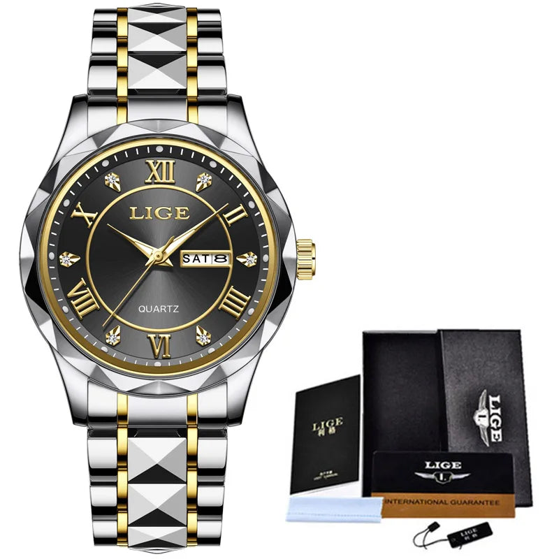 LIGE Casual Sport Watch Ladies Top Luxury All Steel Waterproof Quartz Watches For Women Fashion Gold Watch Women Montres Femmes