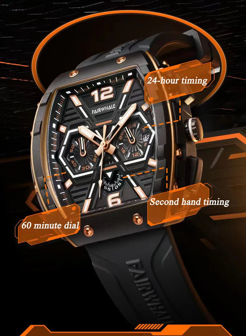 Mark Fairwhale 5560 Brand Luxury Mens Watch Wristwatch Clock Silicone Strap Chronograph Quartz Watches for Men montres hommes