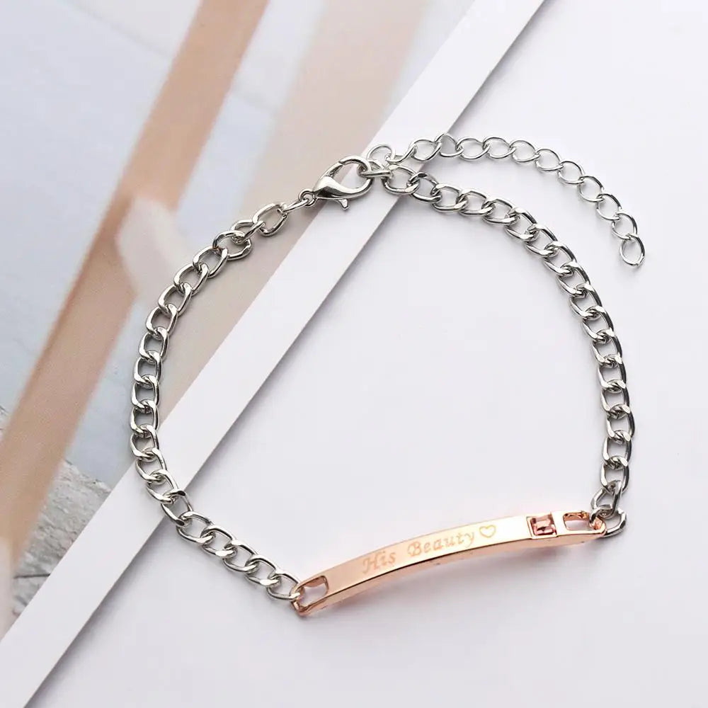 Couple Bracelets Stainless Steel Love Bangle Her King His Queen Bracelets Crystal Crown Bracelets Women's Bracelets