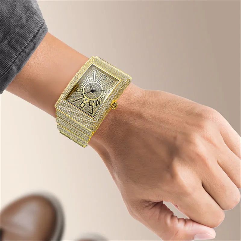 Montre Homme Big Brand Rectangle Men Watches Silver Fashion Casual Alloy Band Hip Hop Diamond Golden Luxury Date Quartz Watch DZ